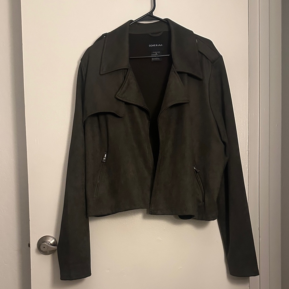 Olive Green Suede Moto Jacket - Women's Size XL
